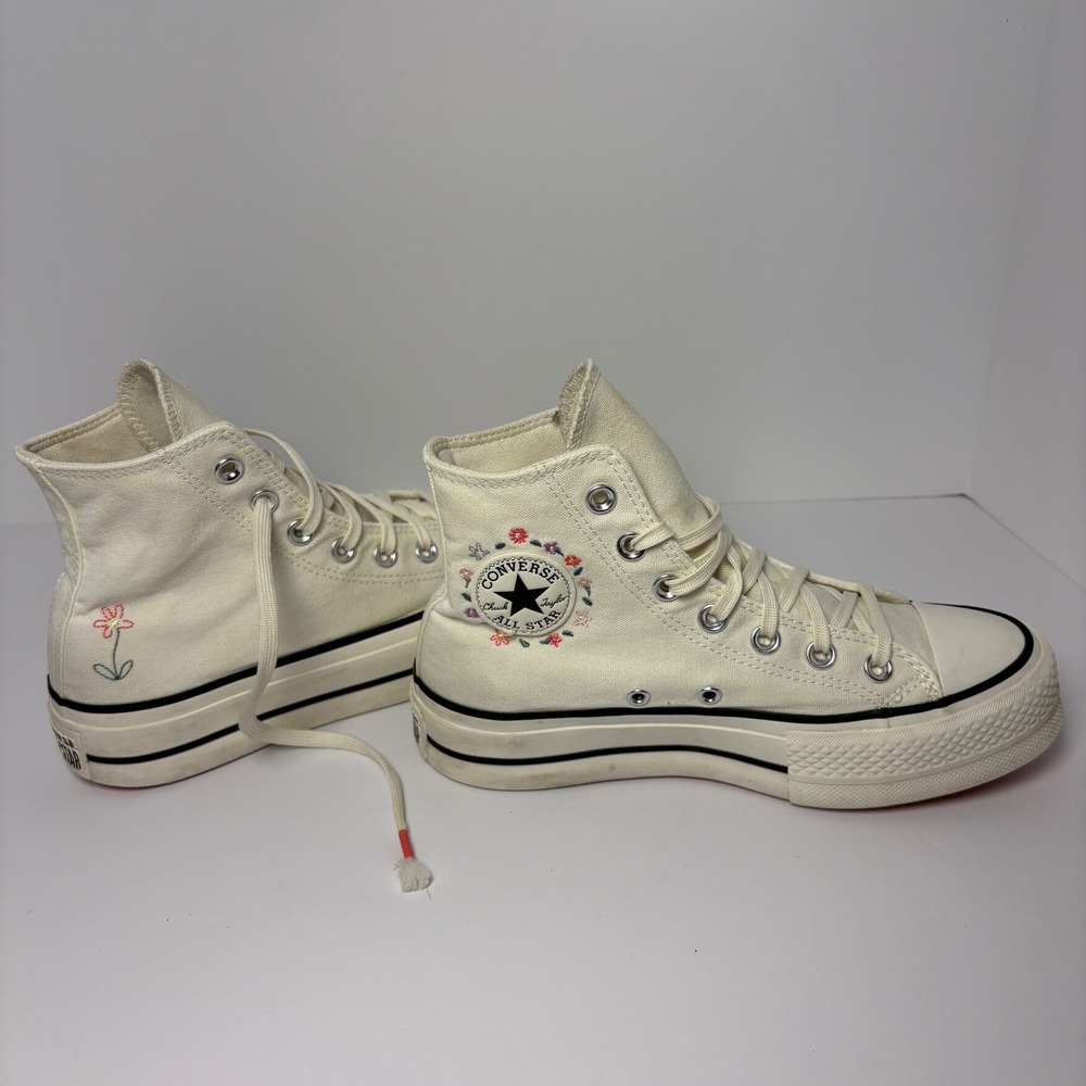 Converse Chuck Taylor All Star Lift Hi Floral Embroidery Egret 6 Fairycore Artsy - Picture 2 of 10